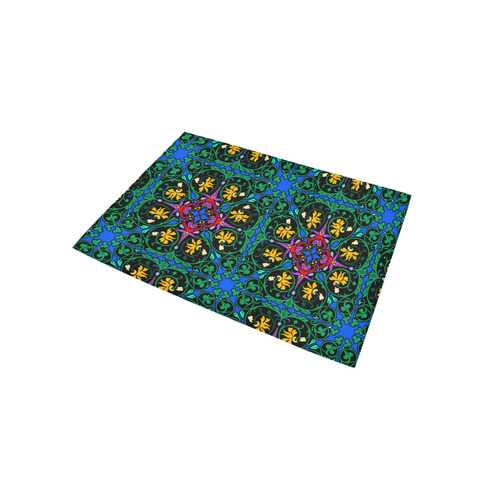 Colorful Floral Diamond Squares on Blue Area Rug 5'x3'3''