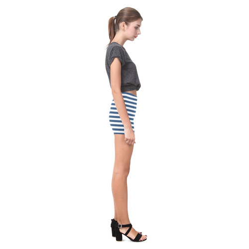 Blue and White Nautical Stripes Briseis Skinny Shorts (Model L04)