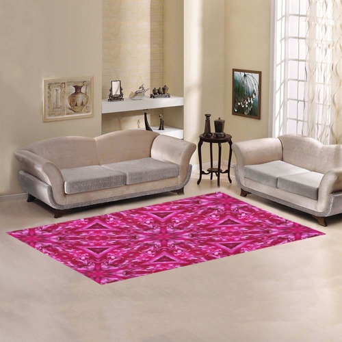 Pink Cabbage Rose Area Rug 7'x3'3''