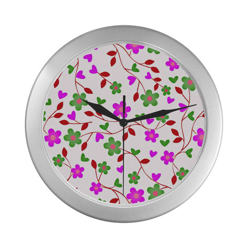 lovely floral 416B Silver Color Wall Clock