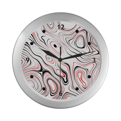 Red Black Fluent Circle Silver Color Wall Clock