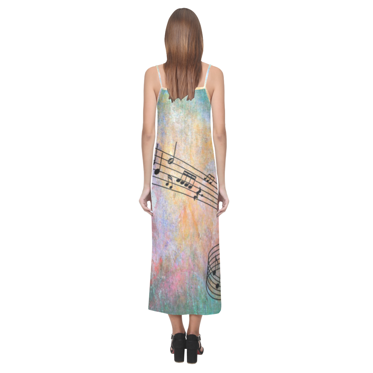 abstract music V-Neck Open Fork Long Dress(Model D18)