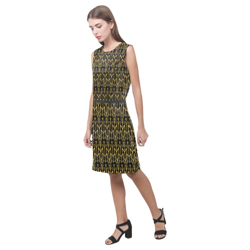 Beautiful Black And Gold Art Deco Pattern Eos Women's Sleeveless Dress (Model D01)