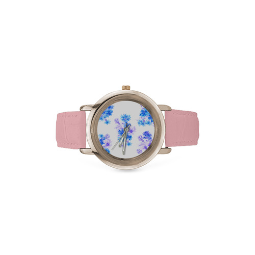 Floral blue artistic Watches : pink and blue floral edition 2016 Women's Rose Gold Leather Strap Watch(Model 201)