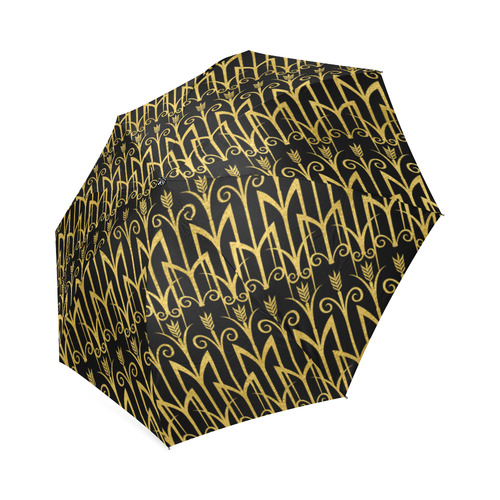 Beautiful Black And Gold Art Deco Pattern Foldable Umbrella (Model U01)