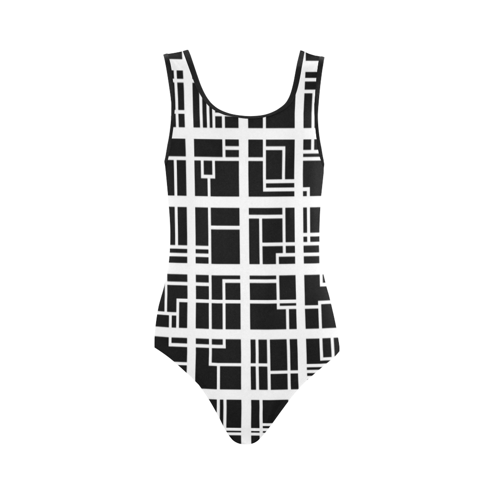 Lines and Squares Vest One Piece Swimsuit (Model S04) | ID: D909891