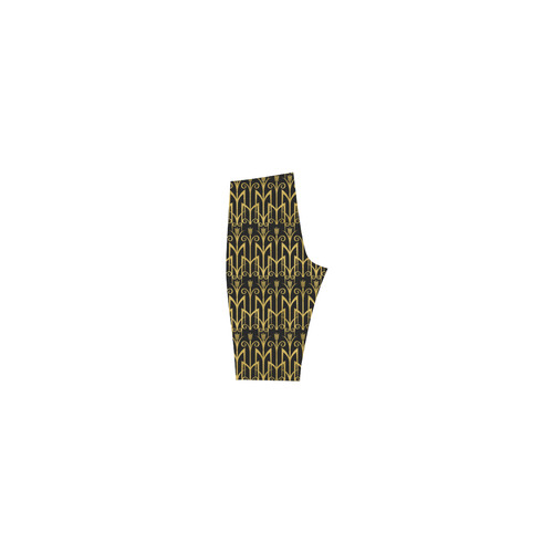 Beautiful Black And Gold Art Deco Pattern Hestia Cropped Leggings (Model L03)