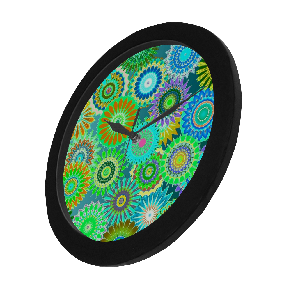 Funky flowers A Circular Plastic Wall clock