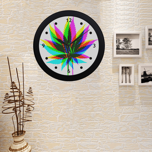 Wild Hemp Leaves - neon colored Circular Plastic Wall clock