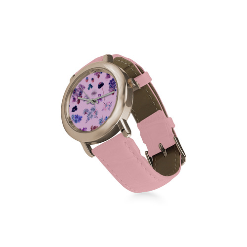Artistic clock : pink and purple floral edition 60s inspired Collection 2016 Women's Rose Gold Leather Strap Watch(Model 201)