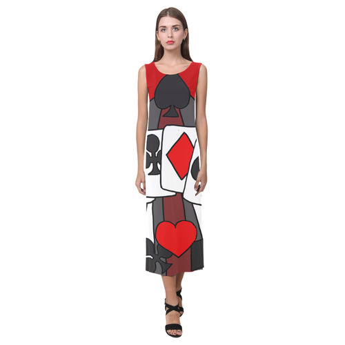 Artsy Playing Cards Abstract Art Phaedra Sleeveless Open Fork Long Dress (Model D08)