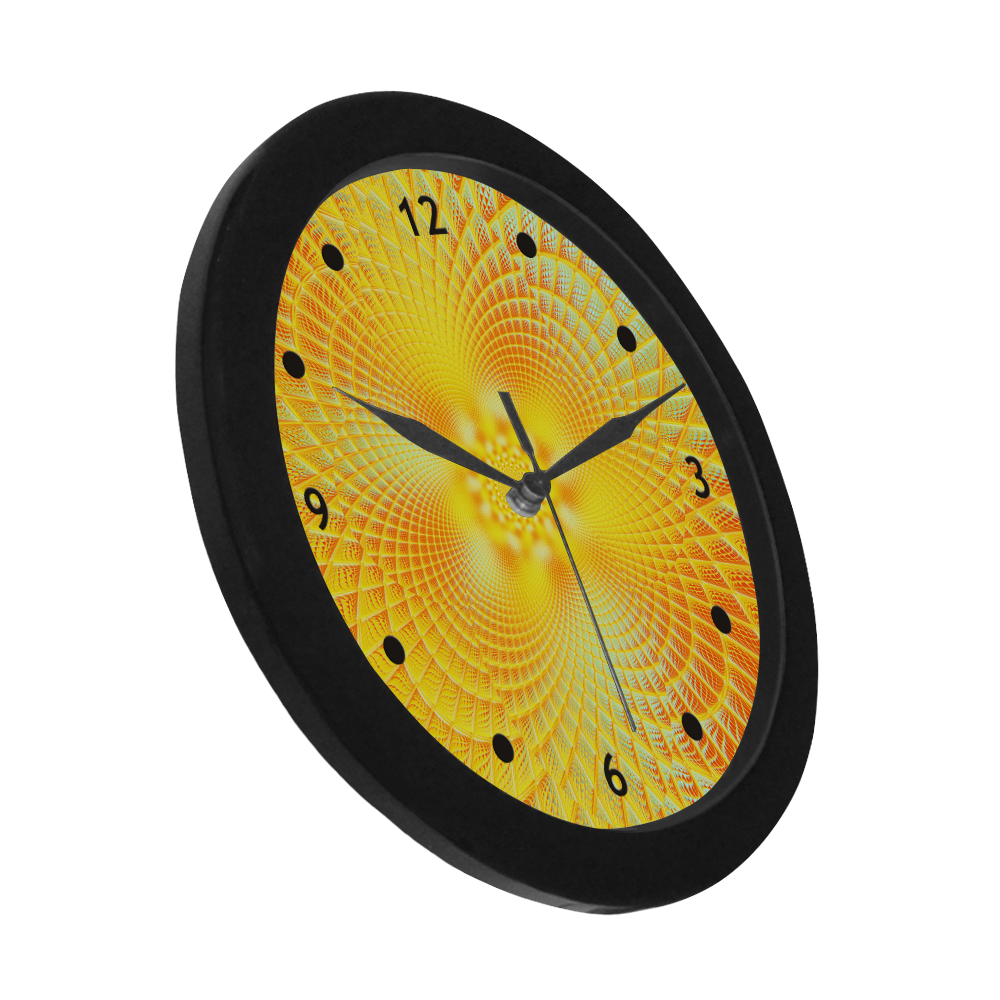 Gold Blue Grid Abstract Blossom Circular Plastic Wall clock