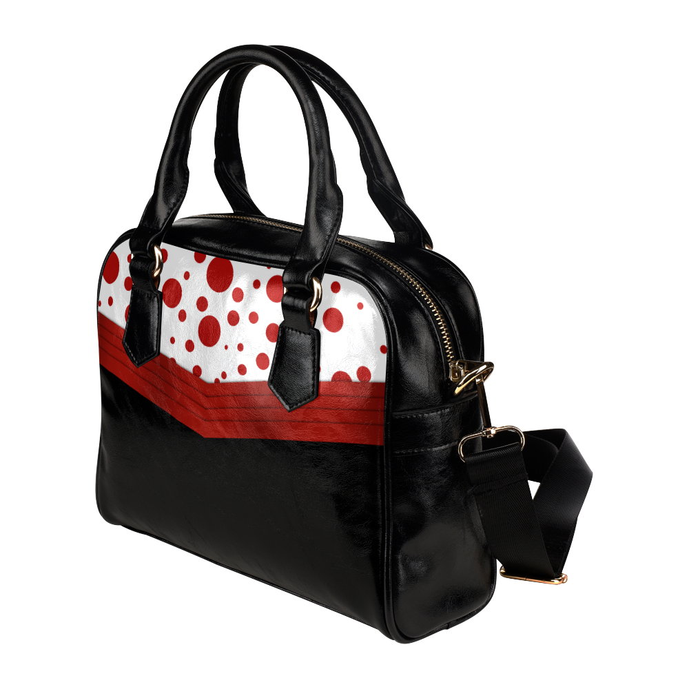 Polka Dots and Red Sash on Black Shoulder Handbag (Model 1634)