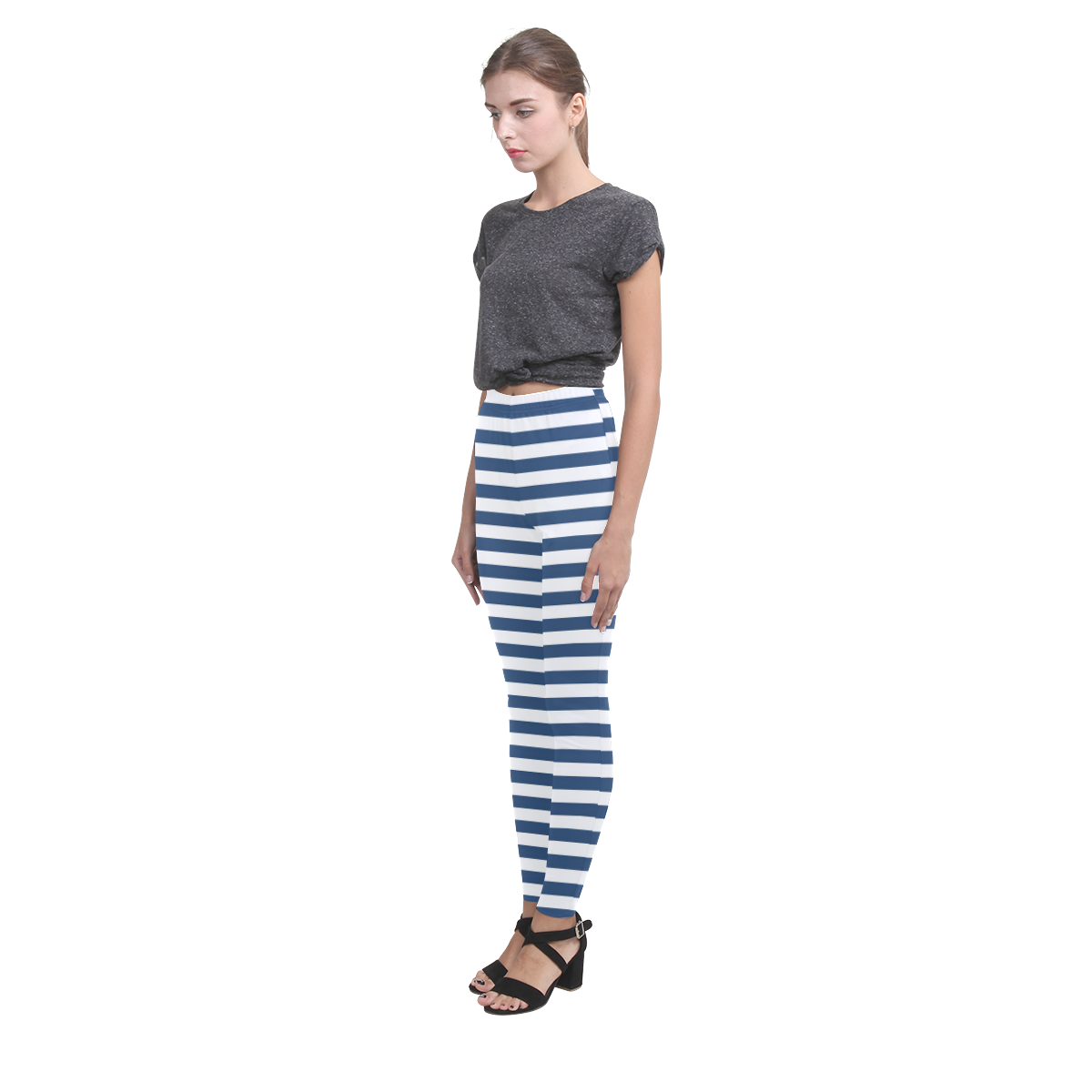 Blue and White Nautical Stripes Cassandra Women's Leggings (Model L01)