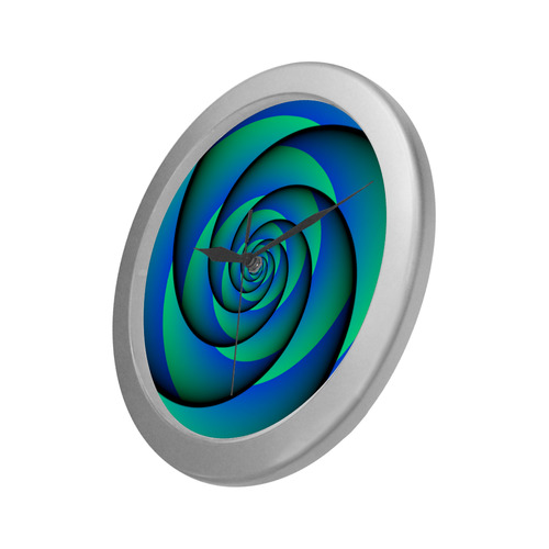 POWER SPIRAL - WAVES blue green Silver Color Wall Clock