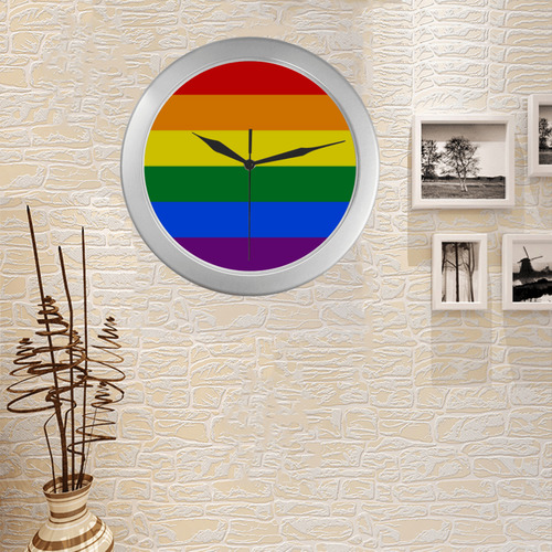 Gay Pride Rainbow Flag Stripes Silver Color Wall Clock