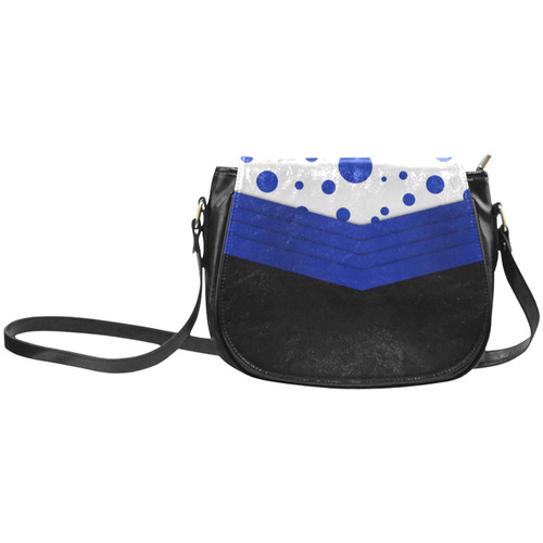 Polka Dots with Blue Sash and Black Bottom Classic Saddle Bag/Small (Model 1648)