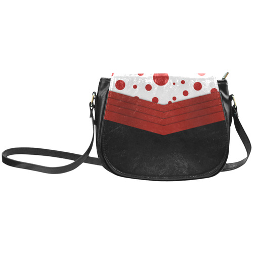 Polka Dots and Red Sash  and Black Bottom Classic Saddle Bag/Small (Model 1648)