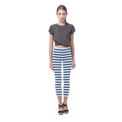 Blue and White Nautical Stripes Capri Legging (Model L02)