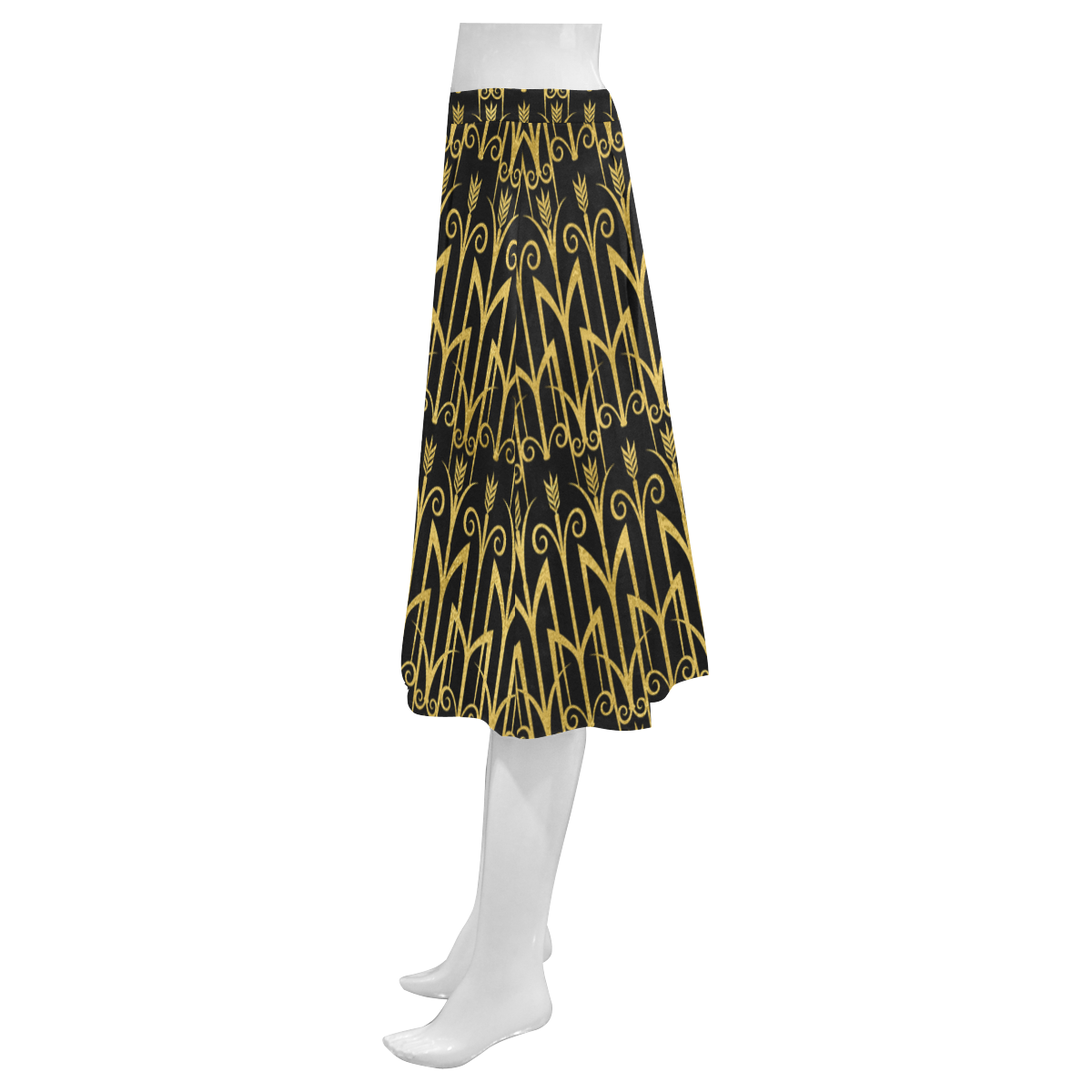 Beautiful Black And Gold Art Deco Pattern Mnemosyne Women's Crepe Skirt (Model D16)