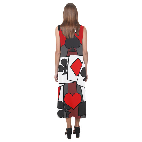 Artsy Playing Cards Abstract Art Phaedra Sleeveless Open Fork Long Dress (Model D08)