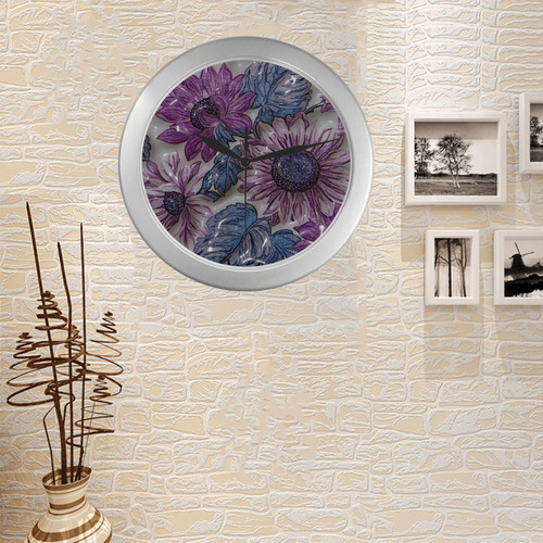 plastic flowers Silver Color Wall Clock