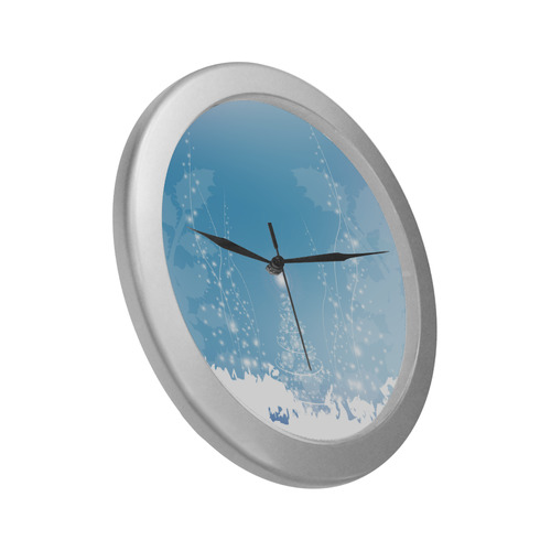 christmas design in blue and white Silver Color Wall Clock