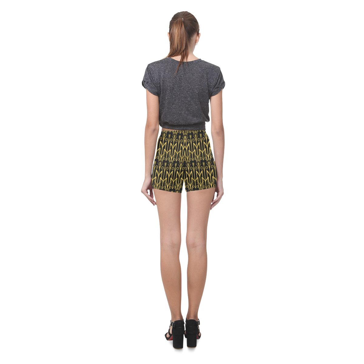 Beautiful Black And Gold Art Deco Pattern Briseis Skinny Shorts (Model L04)