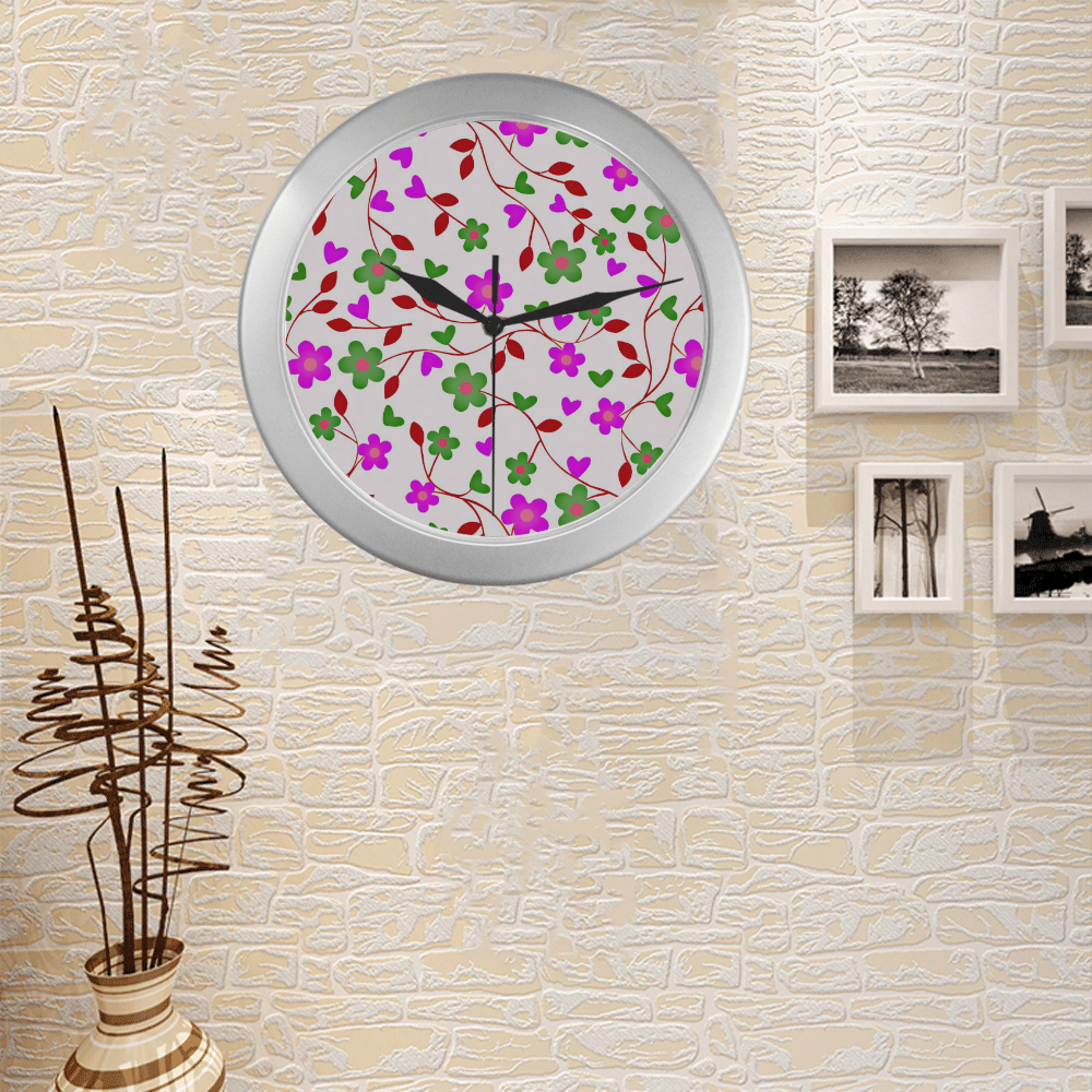 lovely floral 416B Silver Color Wall Clock