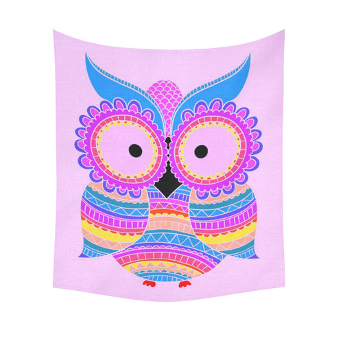 Hot Colors Pink Blue Yellow Owl Cotton Linen Wall Tapestry 51"x 60"