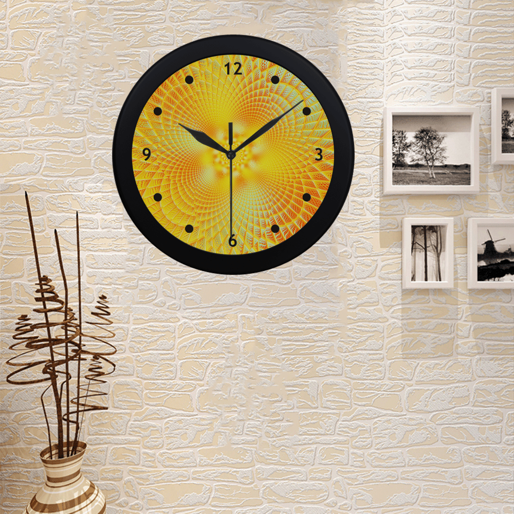 Gold Blue Grid Abstract Blossom Circular Plastic Wall clock