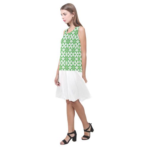 Green and White Floral Sleeveless Splicing Shift Dress(Model D17)
