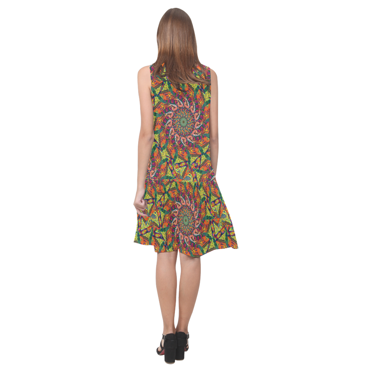 Spiral Pattern 7 by Sarah Walker NZ Sleeveless Splicing Shift Dress(Model D17)