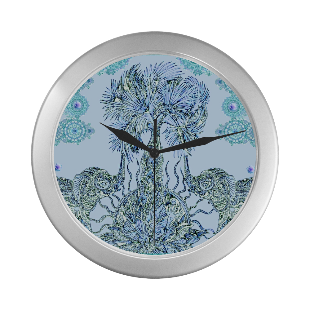 indes 3-2 blue Silver Color Wall Clock