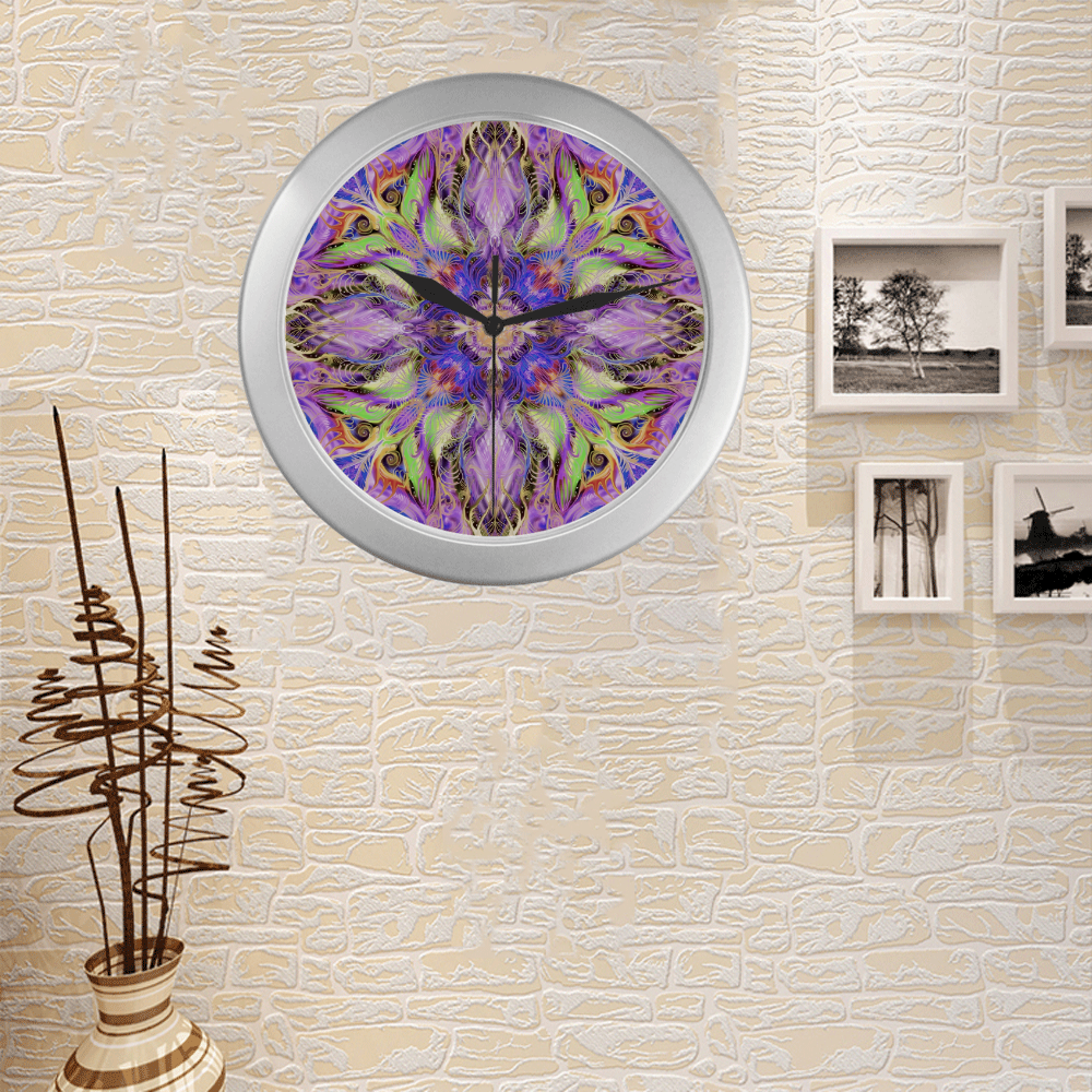 night party mandala 3 Silver Color Wall Clock