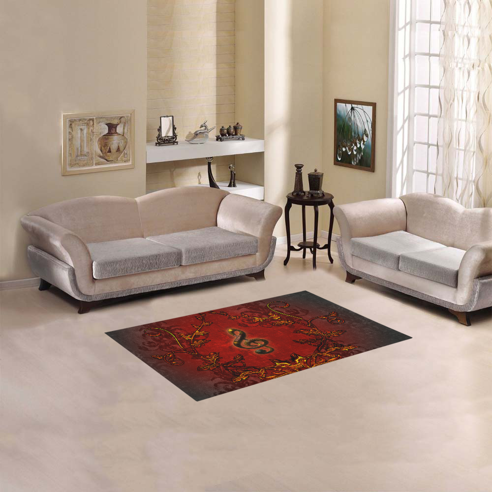 Music, clef and red floral elements Area Rug 2'7"x 1'8‘’