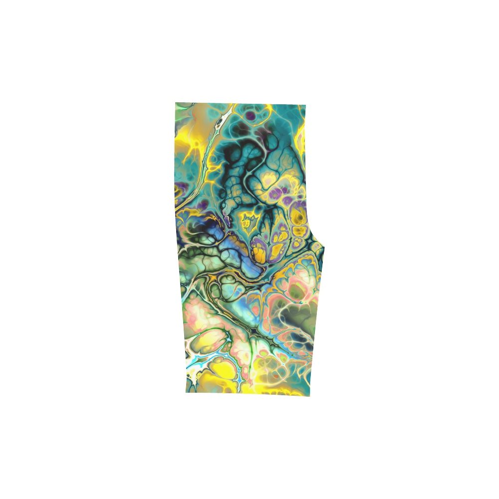 Flower Power Fractal Batik Teal Yellow Blue Salmon Men's Swim Trunk (Model L21)