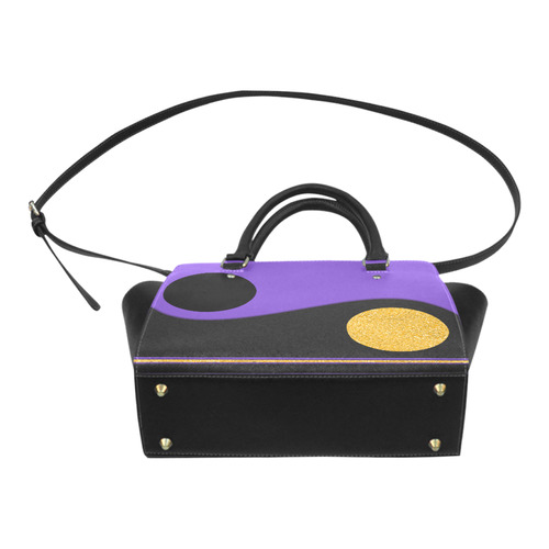 BORDER Black Gold WAVE STRIPES DOTS Classic Shoulder Handbag (Model 1653)