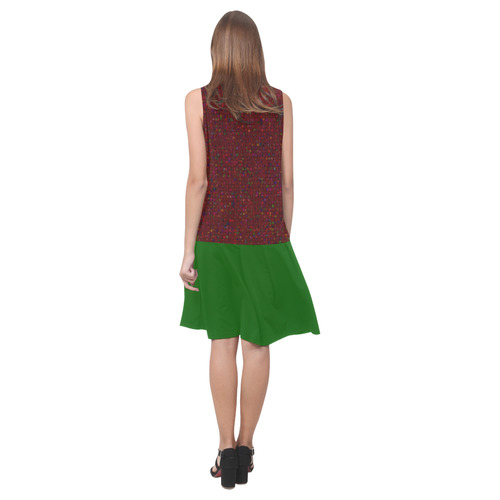 Antique Garnet Texture and Green Sleeveless Splicing Shift Dress(Model D17)
