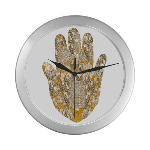 hamsa bijoux 3 yellow Silver Color Wall Clock