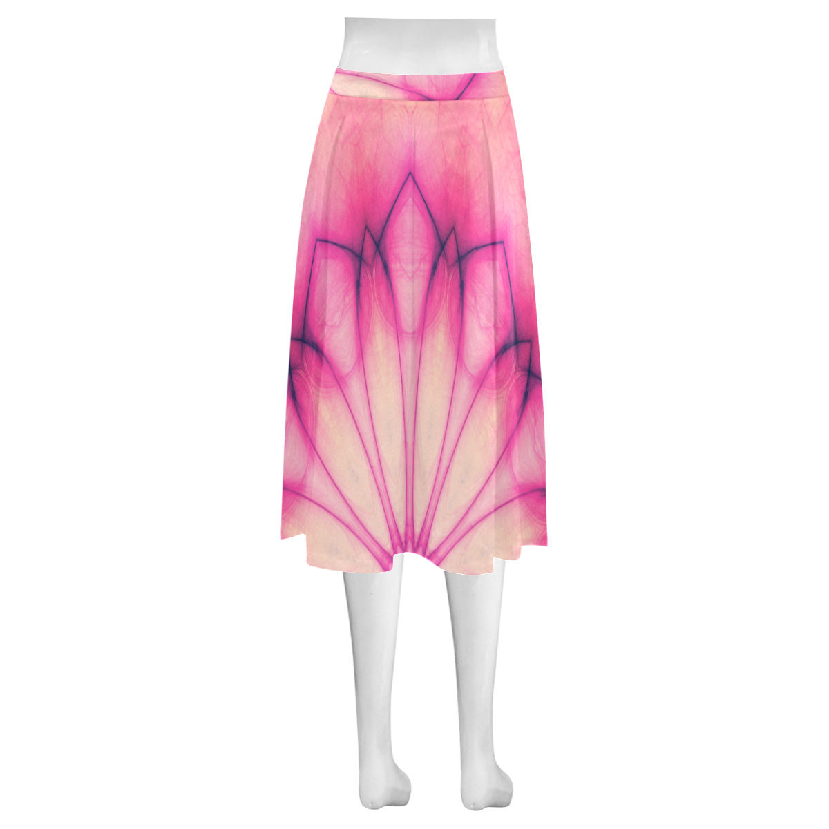 Pink Ink Flower mandala abstract floral art Mnemosyne Women's Crepe Skirt (Model D16)