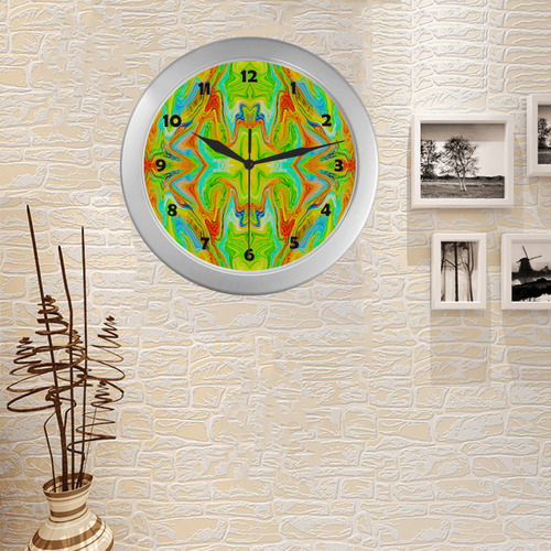Multicolor Abtract Figure Silver Color Wall Clock