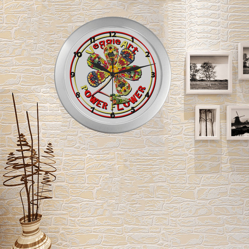 VeggieArt Power Flower Silver Color Wall Clock