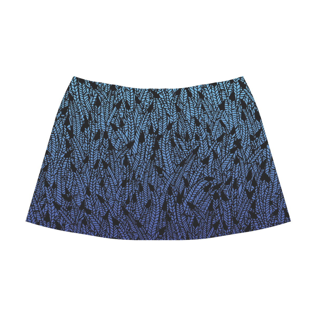 blue ombre black feather pattern Mnemosyne Women's Crepe Skirt (Model D16)