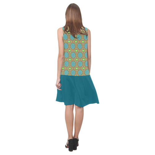 Amber Teal and Ocean Depths Sleeveless Splicing Shift Dress(Model D17)