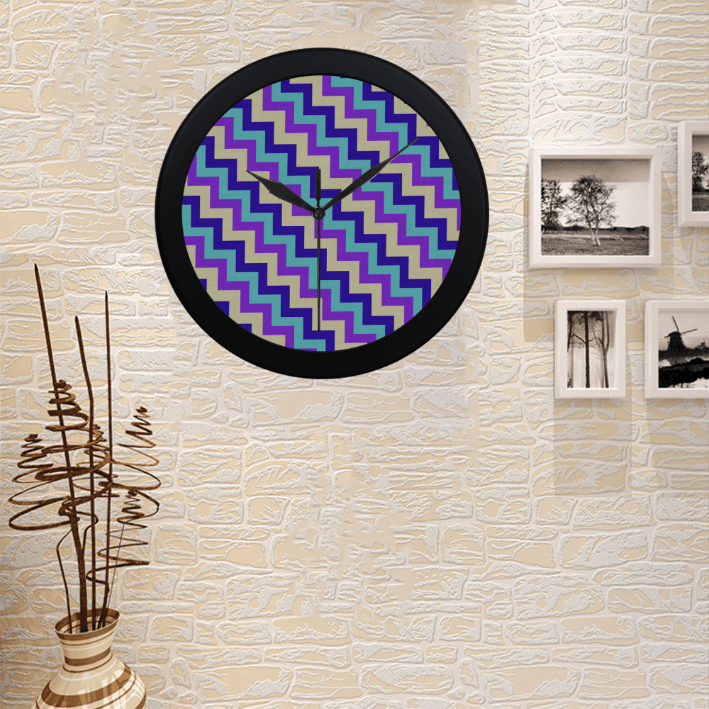 blue purple white chevron Circular Plastic Wall clock