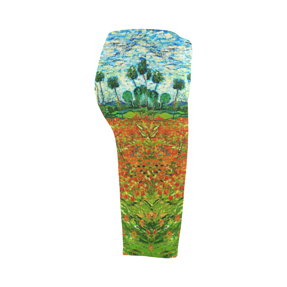 Vincent Van Gogh Field With Red Poppies Hestia Cropped Leggings (Model L03)