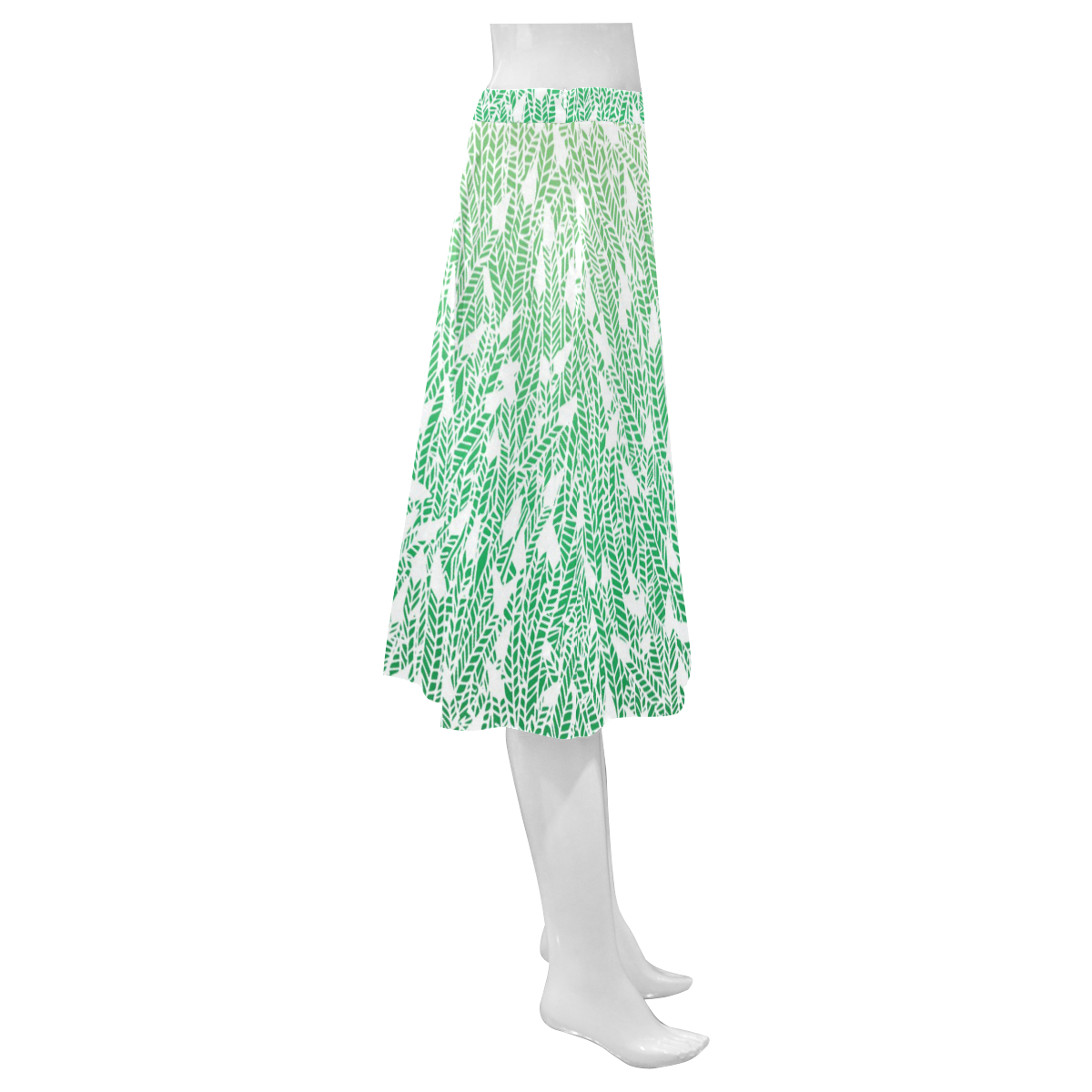 green ombre feathers pattern white Mnemosyne Women's Crepe Skirt (Model D16)