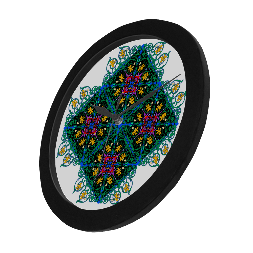 Colorful Floral Diamond Squares on Blue Circular Plastic Wall clock