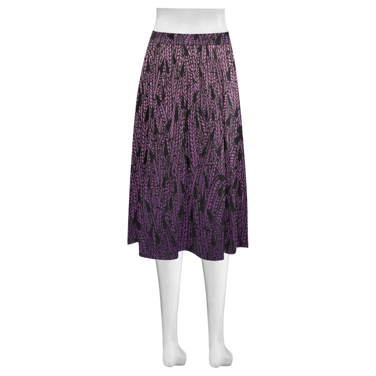 pink purple ombre feather pattern black Mnemosyne Women's Crepe Skirt (Model D16)